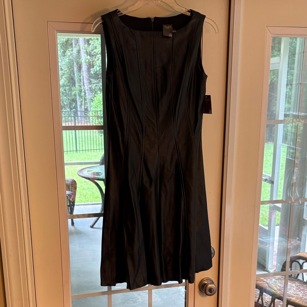 Taylor Dresses Black Sleeveless Midi Dress- Faux Leather